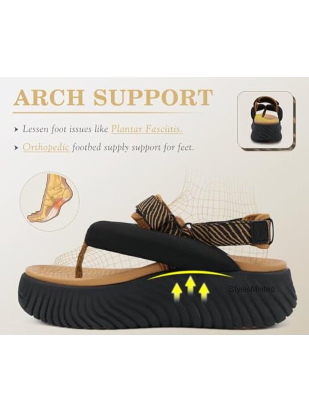 Orthopedic Arch Support Sandals Cushion Walking Flip Flops - Picture 2 of 6